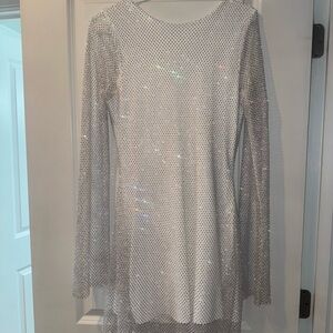 White Sequin Long Sleeve Dress